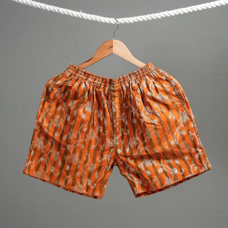 Orange - Hand Batik Printed Jacquard Weave Cotton Unisex Boxer/Shorts