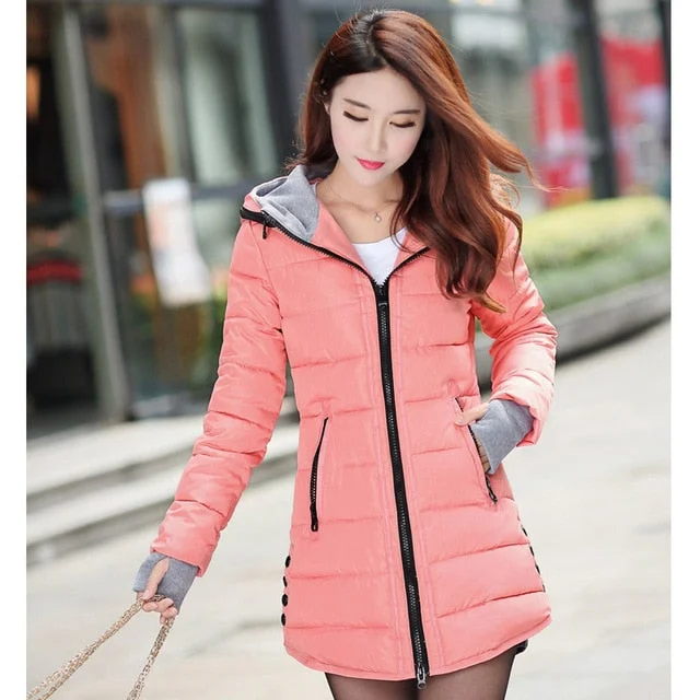 2018 women winter hooded warm coat plus size candy color cotton padded jacket female long parka womens wadded jaqueta feminina