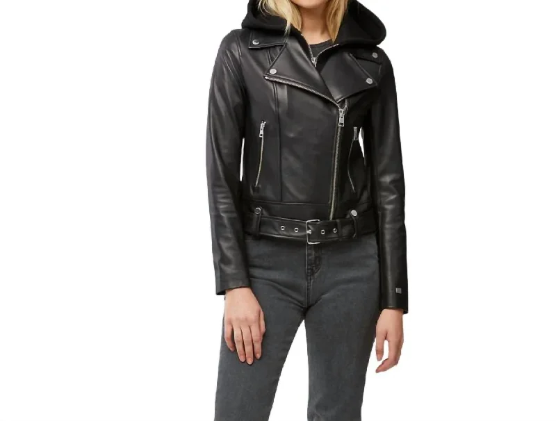 Elisha Leather With Hood Jacket In Black