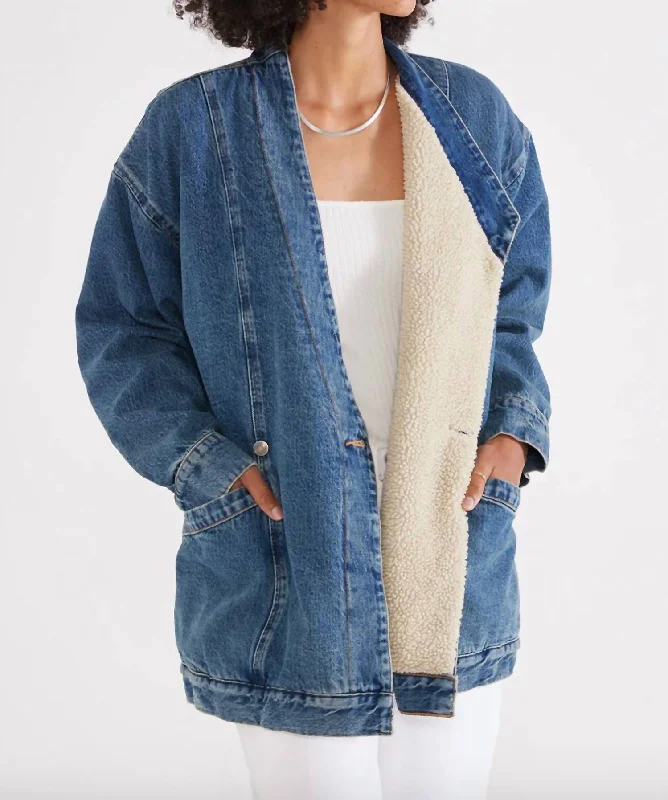 Naima Sherpa Lined Denim Jacket In Arctic Storm