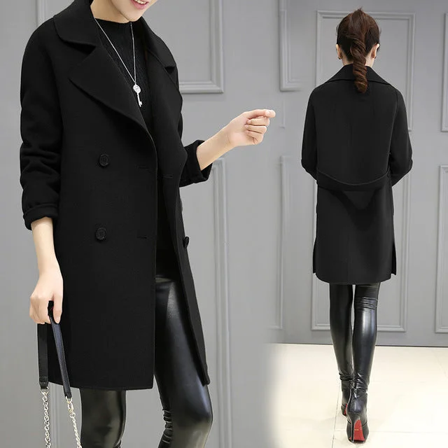 Winter women wool blend ladies long coat female jacket plus size collarcoats Outwear jackets Double-breasted elegant overcoat