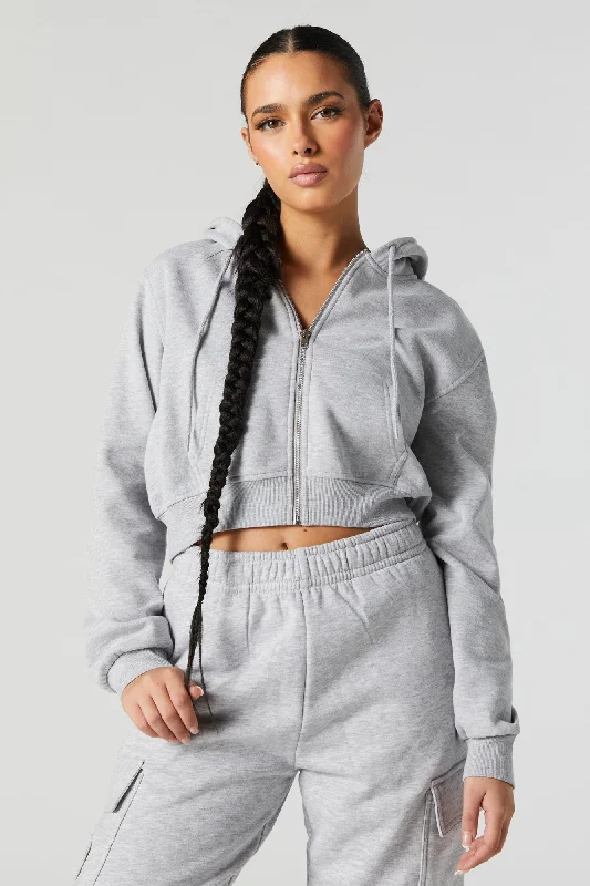 Fleece Zip-Up Cropped Hoodie