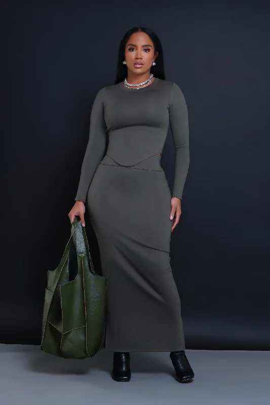 Cross Your Mind Maxi Skirt Set - Olive