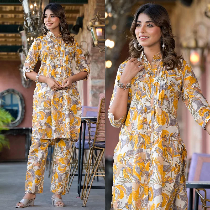 Mustard Floral Printed Pure Cotton Co Ord Set