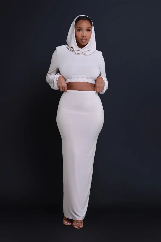 Oh Girl Long Sleeve Hooded Maxi Skirt Set - Oatmeal