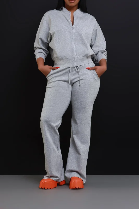 Take The Wheel Zip-Up Pants Set - Heather Grey