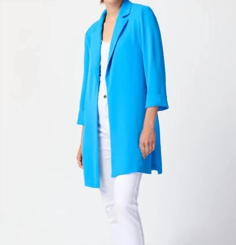 3/4 Cuff Sleeve Tunic Blazer In French Blue