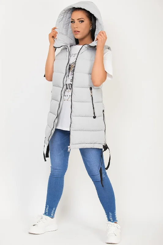 Hooded Puffer Gilet Body Warmer Grey