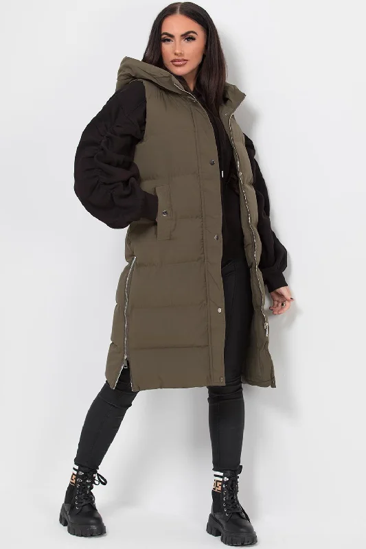 Longline Hooded Gilet Khaki