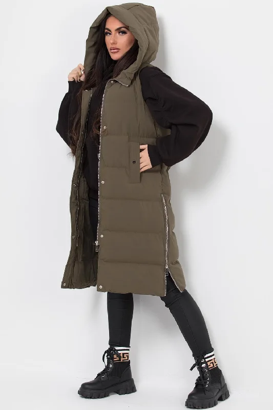 Longline Hooded Gilet Khaki