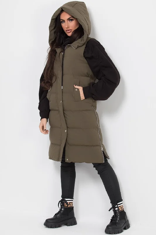 Longline Hooded Gilet Khaki