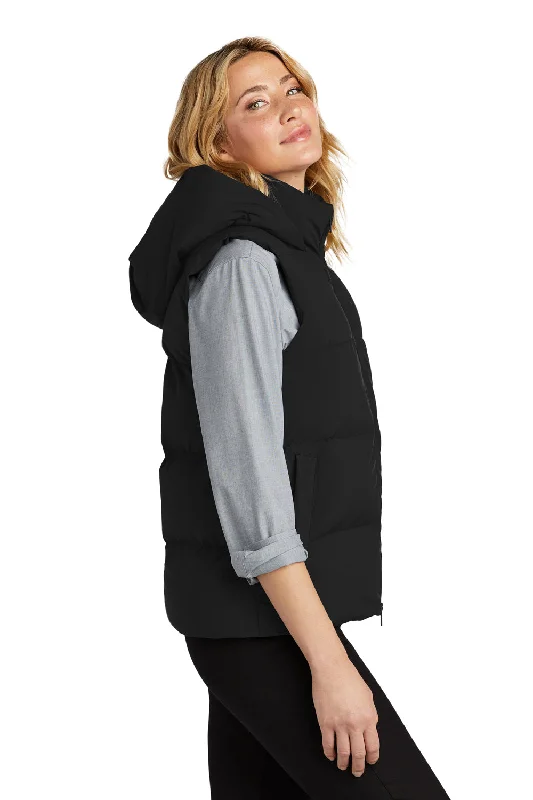 Mercer+Mettle Womens Water Resistant Full Zip Hooded Puffy Vest - Deep Black