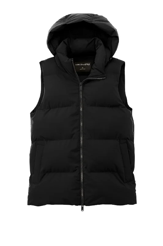 Mercer+Mettle Womens Water Resistant Full Zip Hooded Puffy Vest - Deep Black