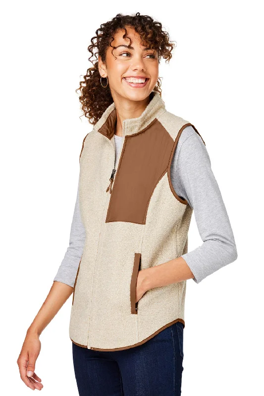 North End Womens Aura Sweater Fleece Full Zip Vest - Heather Oatmeal/Teak