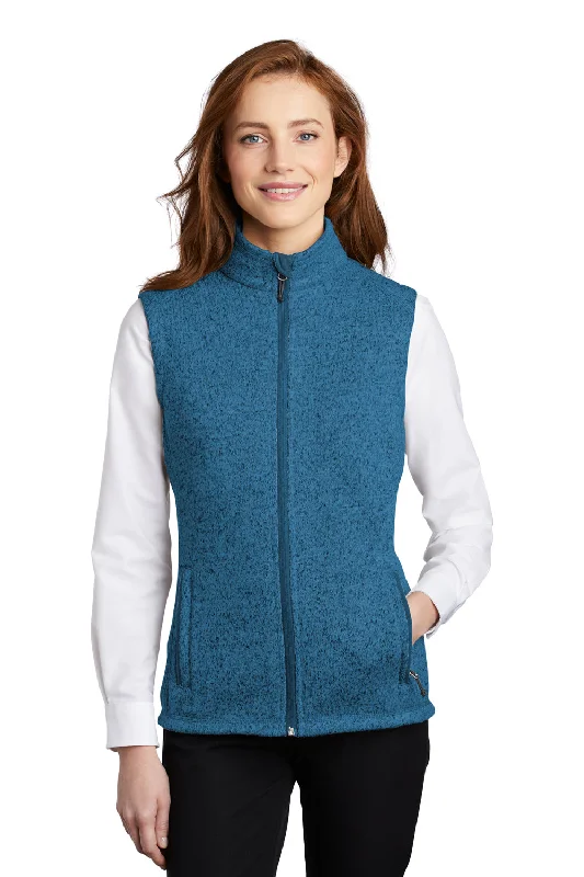 Port Authority Womens Sweater Fleece Full Zip Vest - Heather Medium Blue - Closeout