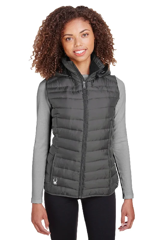 Spyder Womens Supreme Full Zip Hooded Puffer Vest - Polar Grey