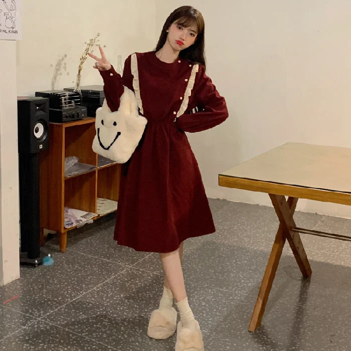 NiDELL Autumn Winter Retro Lace Square Collar Dress Women's High-Grade Design Sense French Minority Chic Waist Slimming Temperament