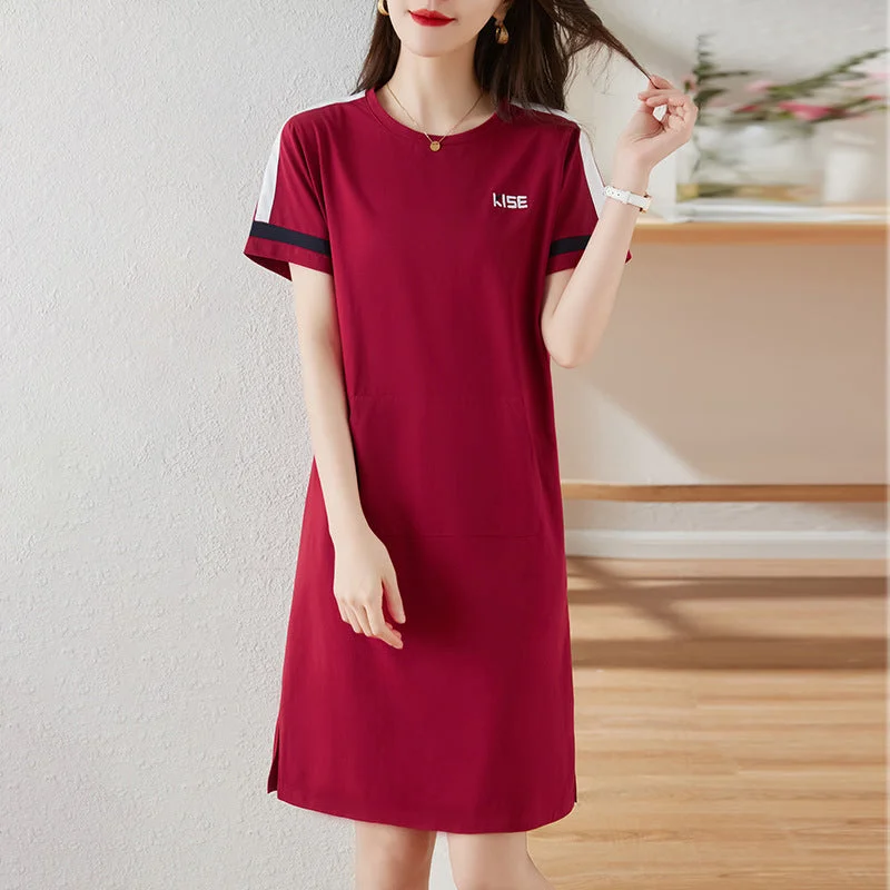 NiDELL Casual Sports Dress Women's Mid-Length round Neck Sweater Dress . New Waist Slimming Chic Embroidered Dress