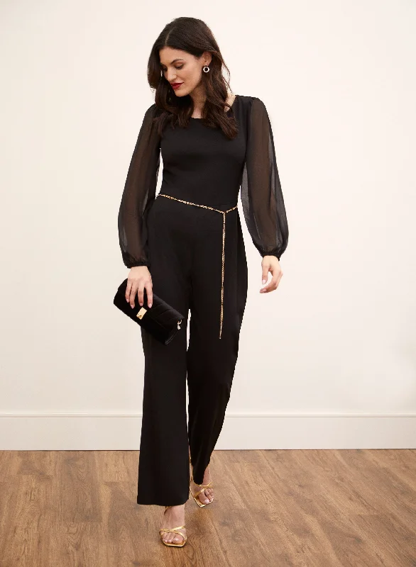 Balloon Sleeve Chain Belt Jumpsuit