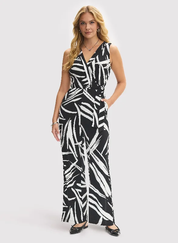 Geometric Print Cross-Neck Jumpsuit