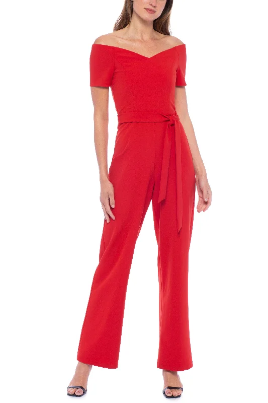 Marina Off Shoulder Short Sleeve Crepe Jumpsuit