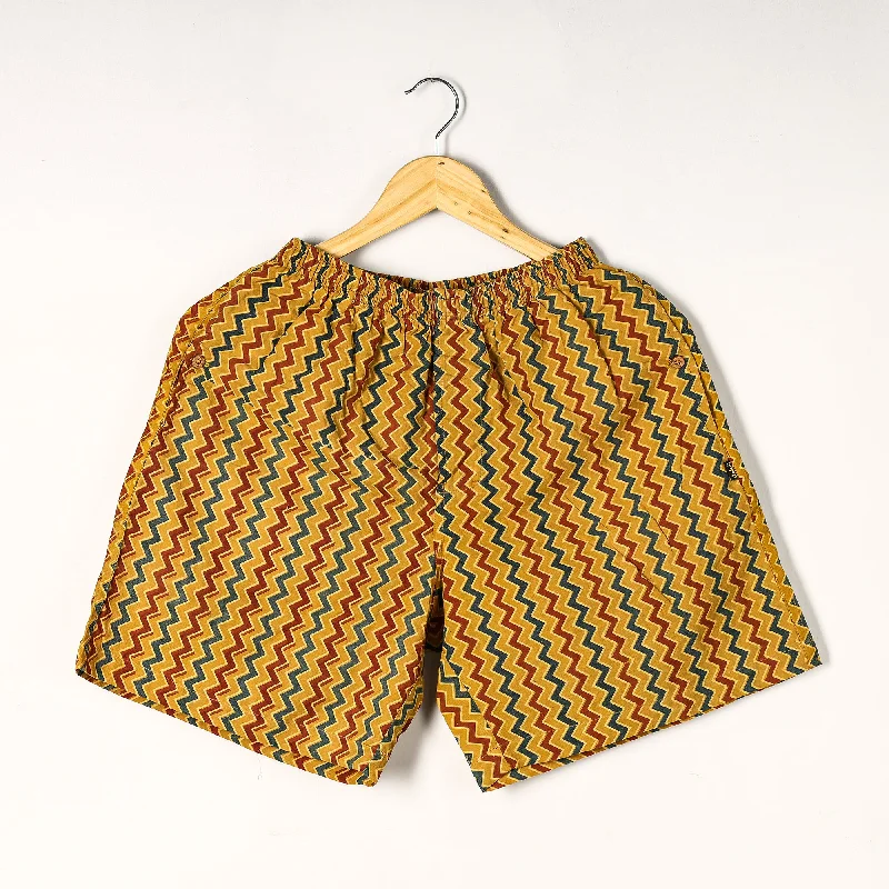 Yellow - Ajrakh Block Printed Cotton Unisex Boxer/Shorts