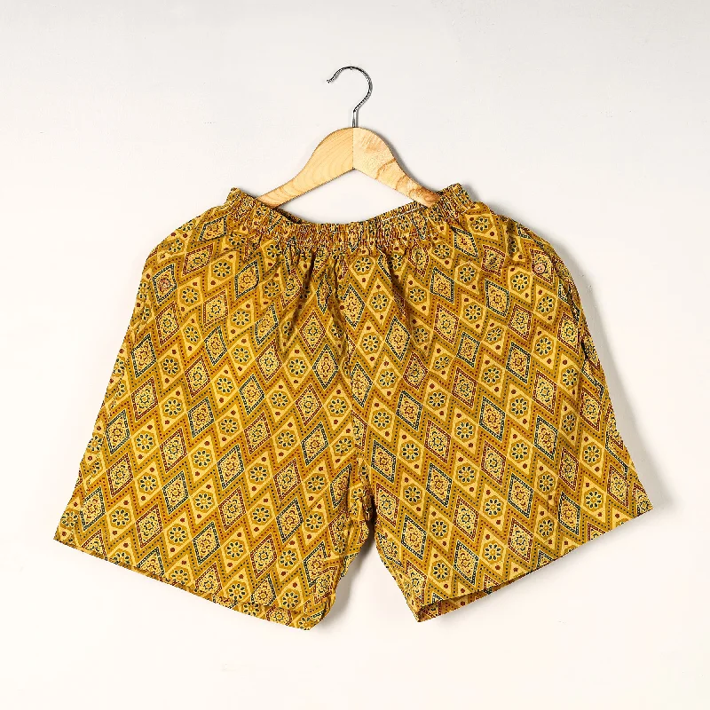 Yellow - Ajrakh Block Printed Cotton Unisex Boxer/Shorts