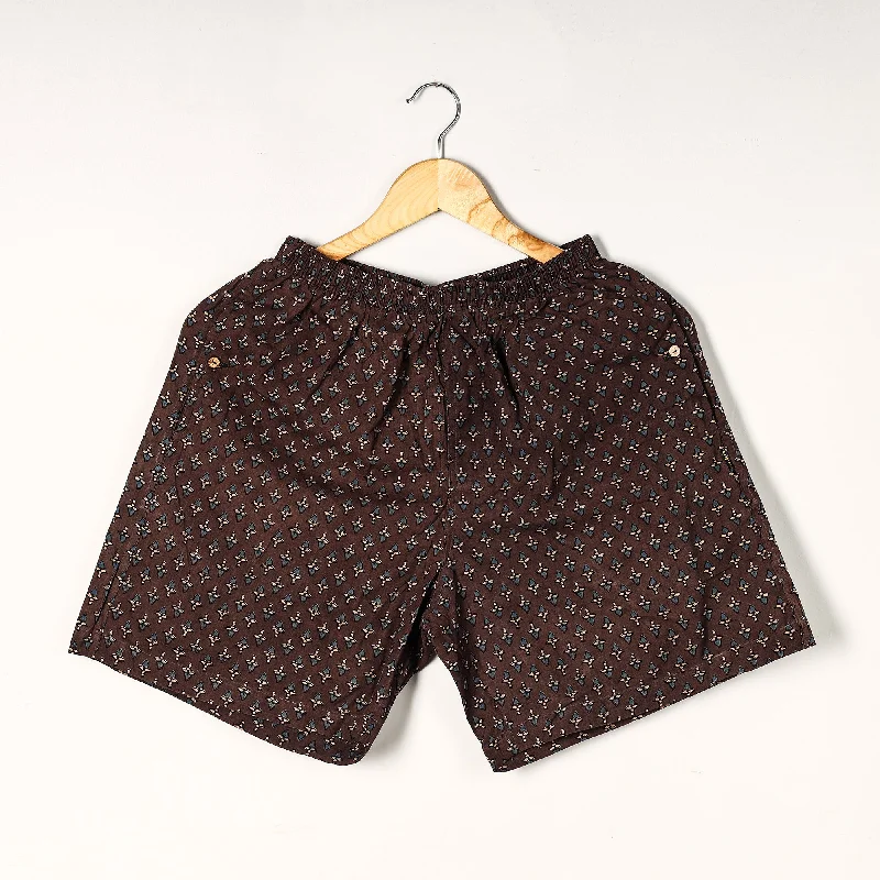 Brown - Ajrakh Block Printed Cotton Unisex Boxer/Shorts