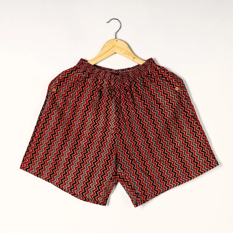 Red - Ajrakh Block Printed Cotton Unisex Boxer/Shorts