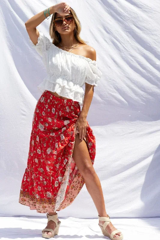 Boho Print Maxi Skirt High Rise