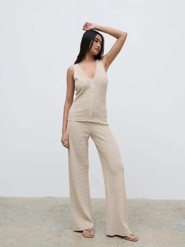 Bridget Crochet Knit Trousers - Beige