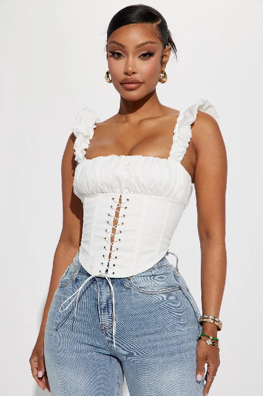 Brunch Talks Poplin Corset Top - White