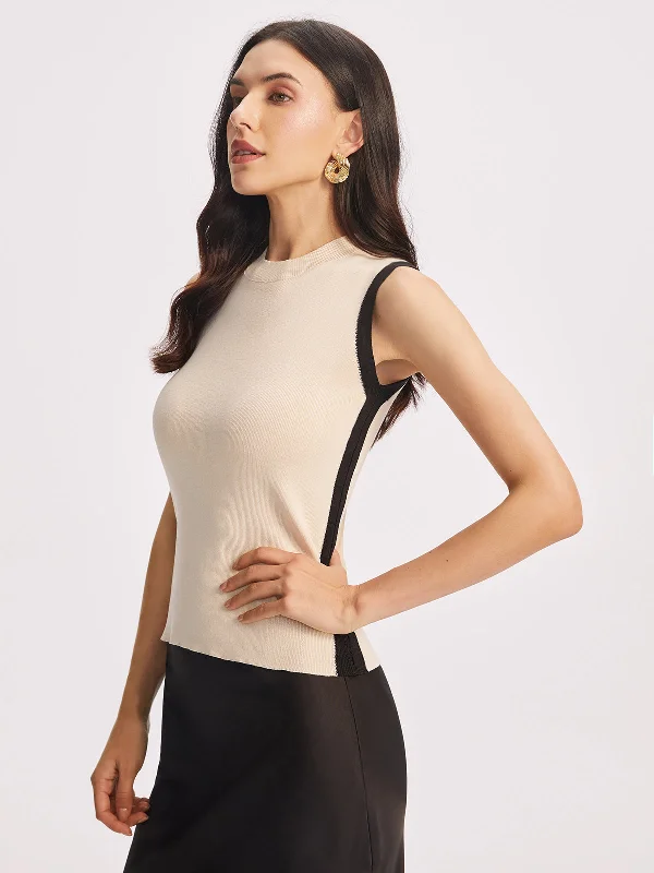 Contrast Trim Sleeveless Knit Top