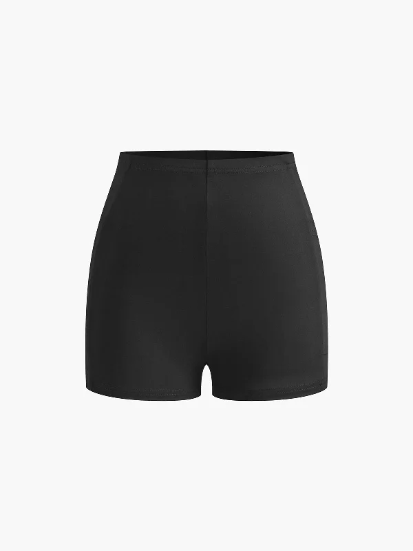 contrast-trim-zipper-shorts-set