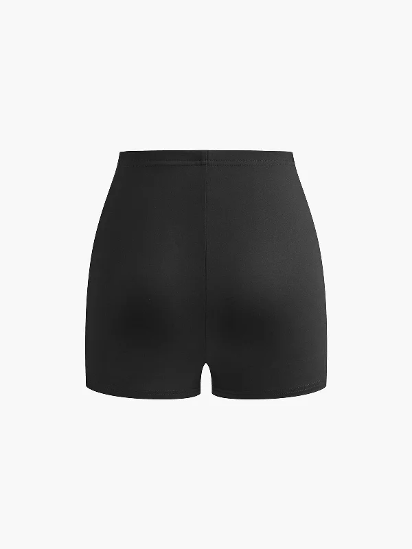 contrast-trim-zipper-shorts-set