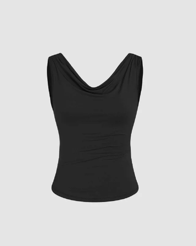 Cowl-Neck Tank Top In Black