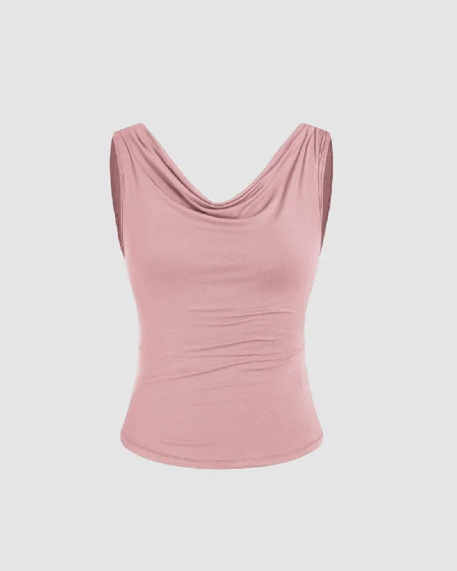 Cowl-Neck Tank Top In Dusty Pink