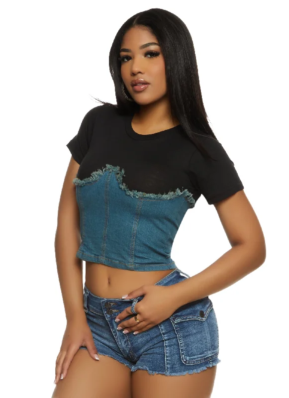 Zip Back Corset Denim T Shirt