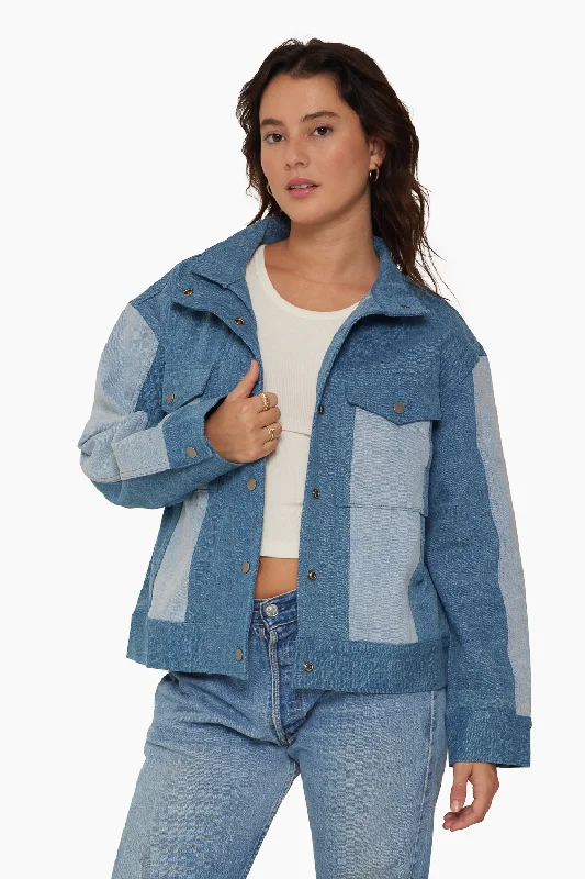 DENIM TWO TONED DENIM JACKET - CLASSIC MID WASH