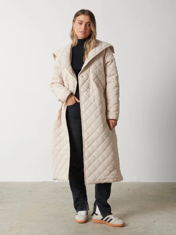 Denver Quilted Oversized Coat - Stone