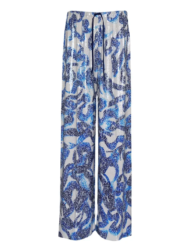 Swirl Print Sequins Pants