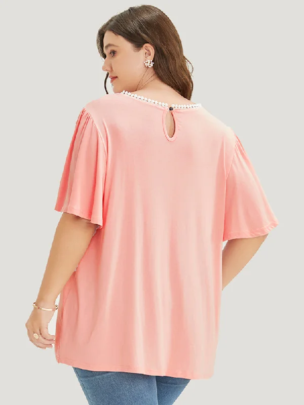 floral-embroidered-ruffle-sleeve-keyhole-round-neck-t-shirt