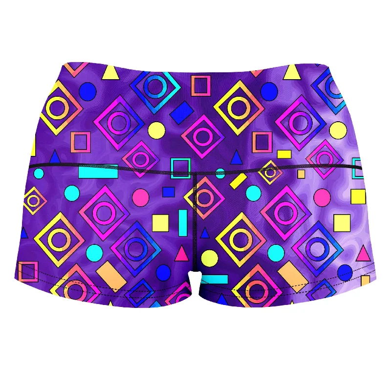 geometric-on-purple-high-waisted-womens-shorts