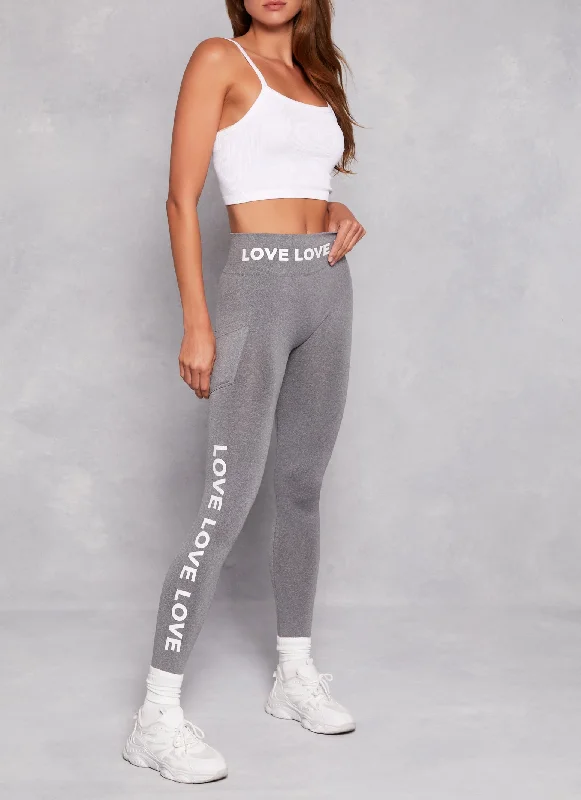 Love Graphic Cell Phone Pocket Leggings