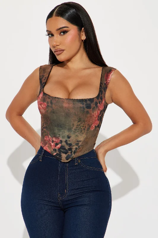 Hidden Desires Leopard Corset Top - Brown/combo