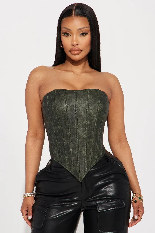 High Life Washed Faux Leather Corset Top - Black Wash