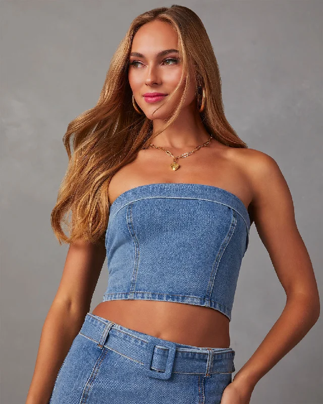 Marie Cropped Denim Tube Top