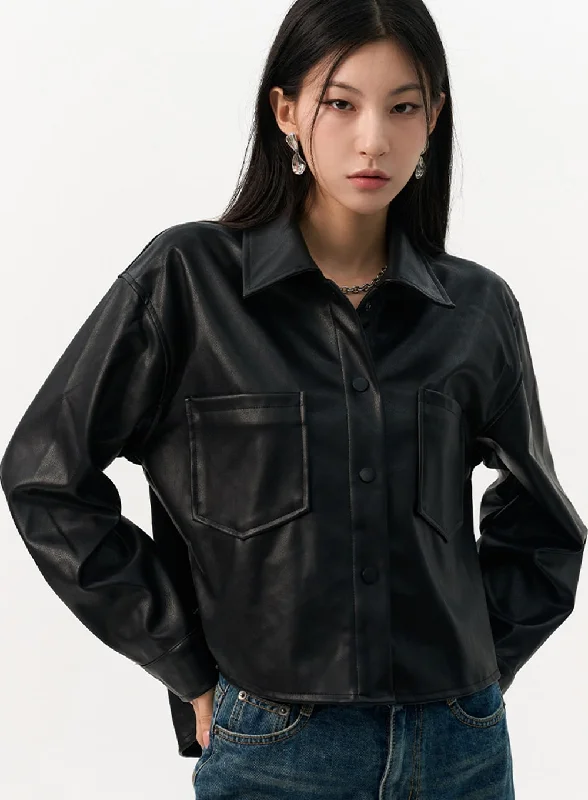 Noir Radiance Faux Leather Jacket IO320