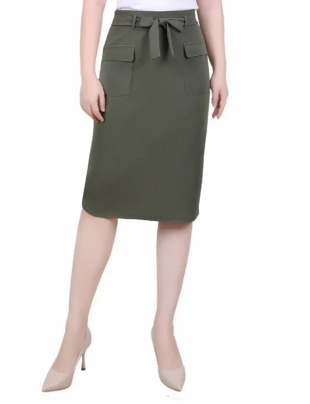 Slim Belted Scuba Crepe Skirt - Petite