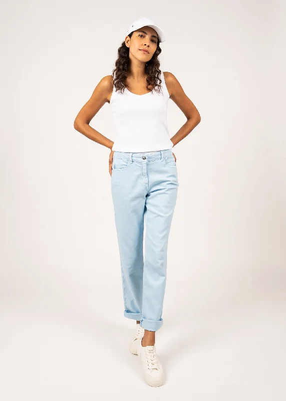 Pantalon droit Patricia été - taille élastiquée en coton stretch (CIEL)